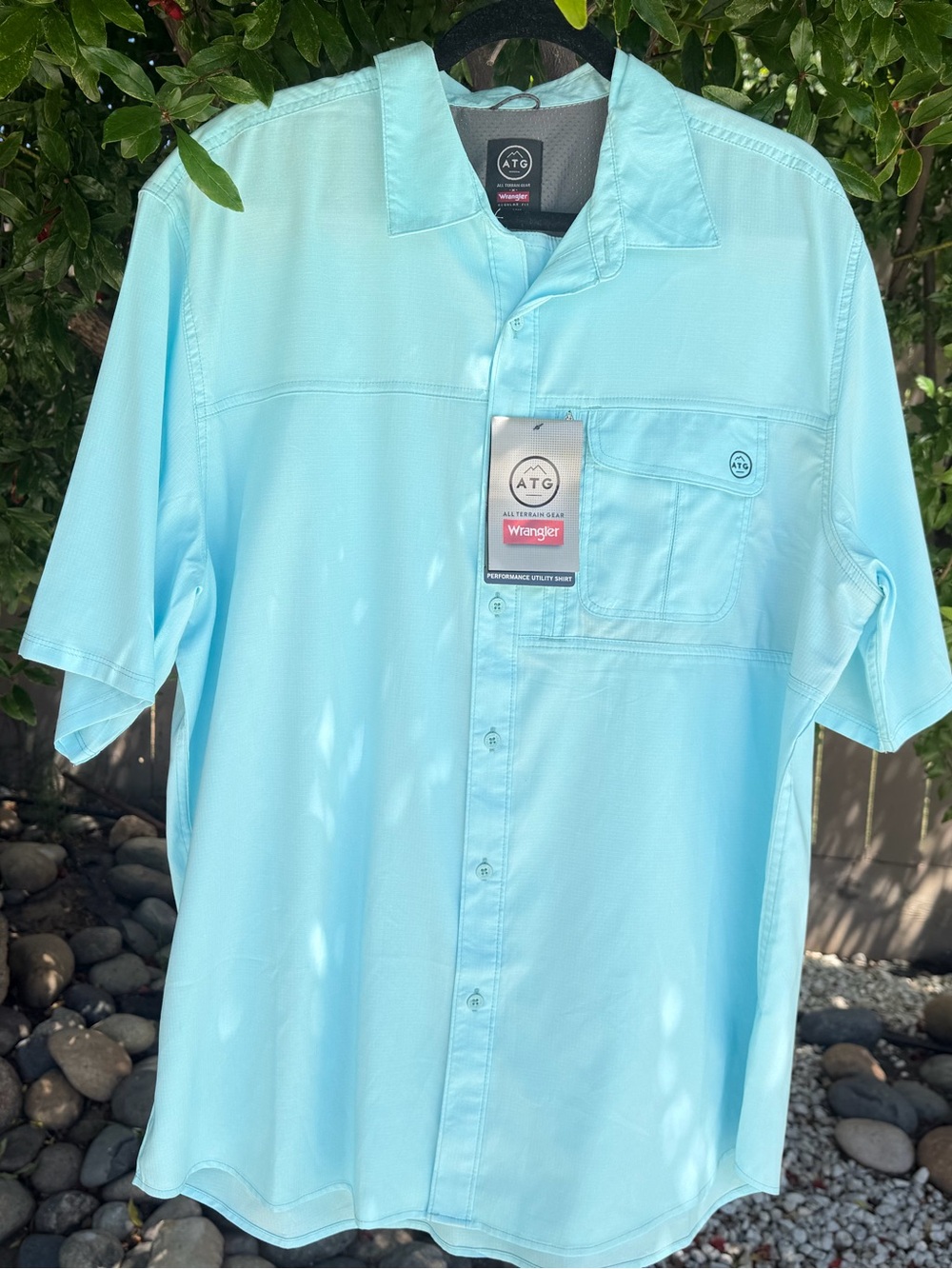 NWT Wrangler mens Blue  half sleeve Button Down Shirt ventilated quick dry XL